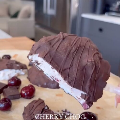 Chocolate Covered Cherry Chocolate Chip Frozen Cheesecake Bars