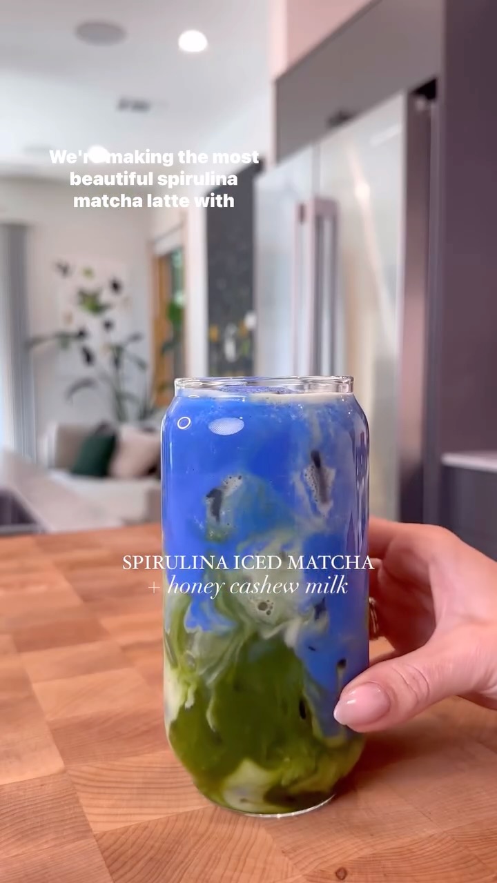 Spirulina Iced Matcha with Creamy Honey Cashew Milk