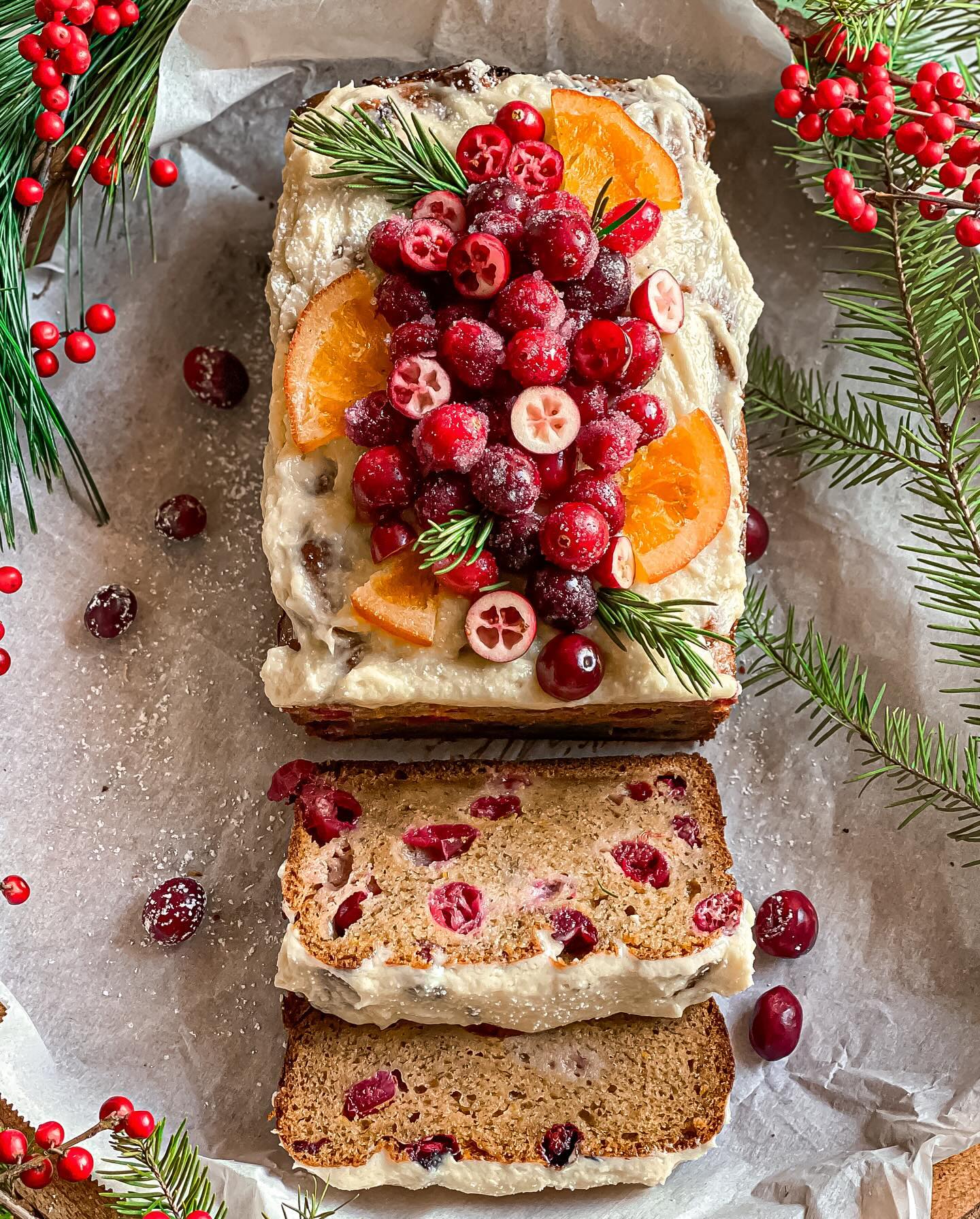 Cranberry Orange Banana Bread with Buttercream frosting