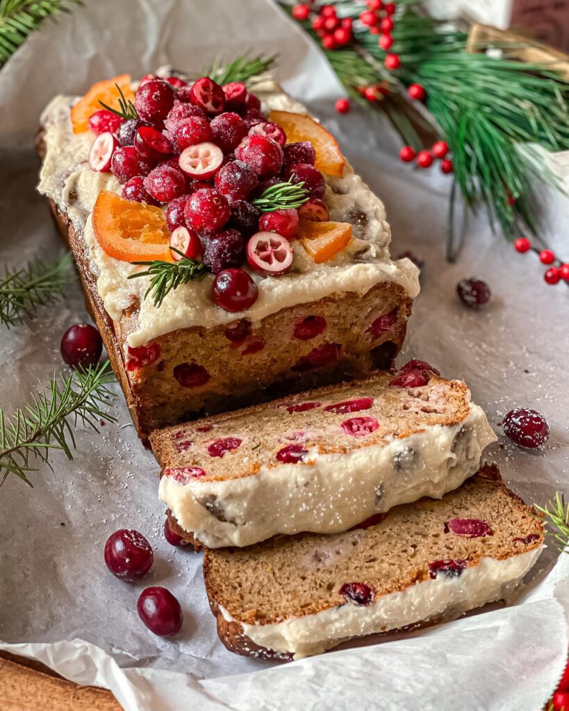 Cranberry Orange Banana Bread with Buttercream frosting