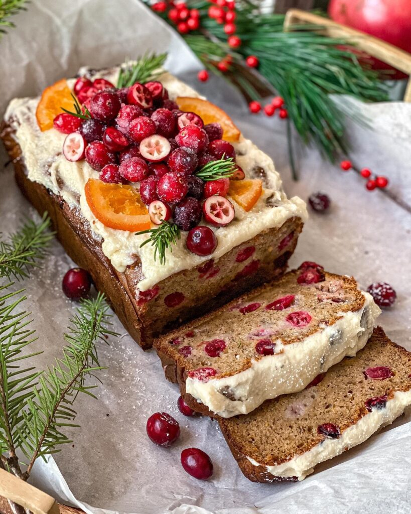 Cranberry Orange Banana Bread with Buttercream frosting