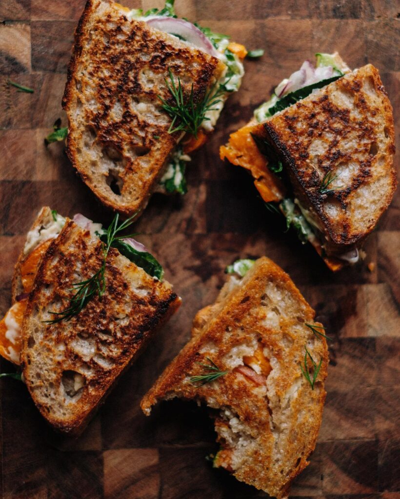 Grilled Sourdough Sandwich with Sweet Potato and Dijon