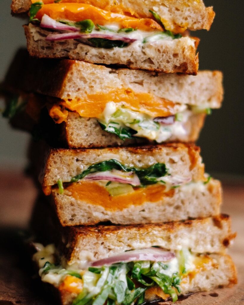 Grilled Sourdough Sandwich with Sweet Potato and Dijon