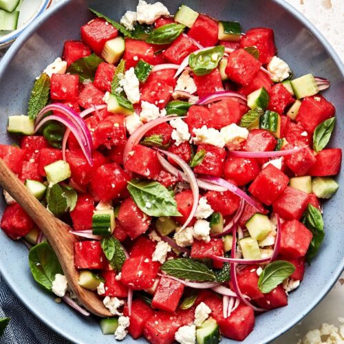 Watermelon Salad with Feta, Cucumber, and Fresh Herbs