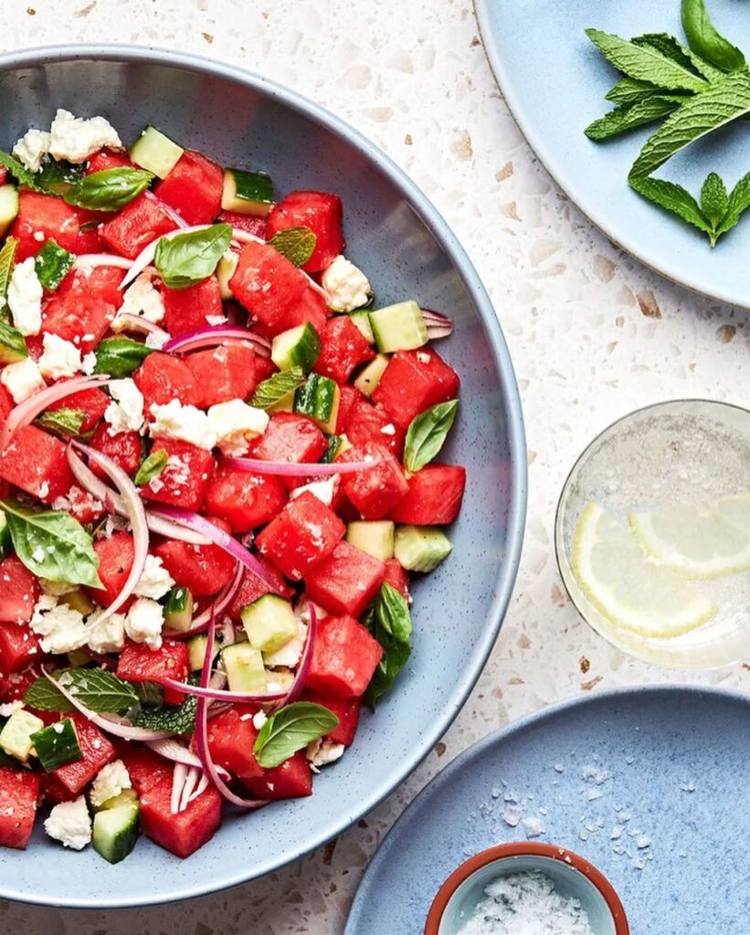 Watermelon Salad with Feta, Cucumber, and Fresh Herbs