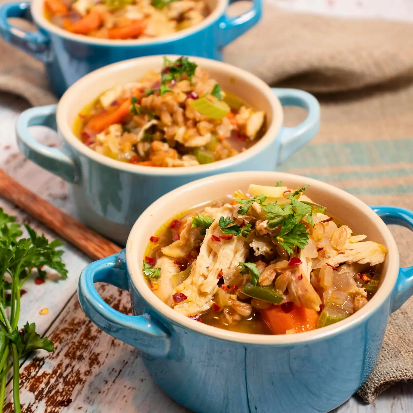 Easy High-Protein Chicken Farro Soup | Healthy, Freezer-Friendly Weeknight Dinner