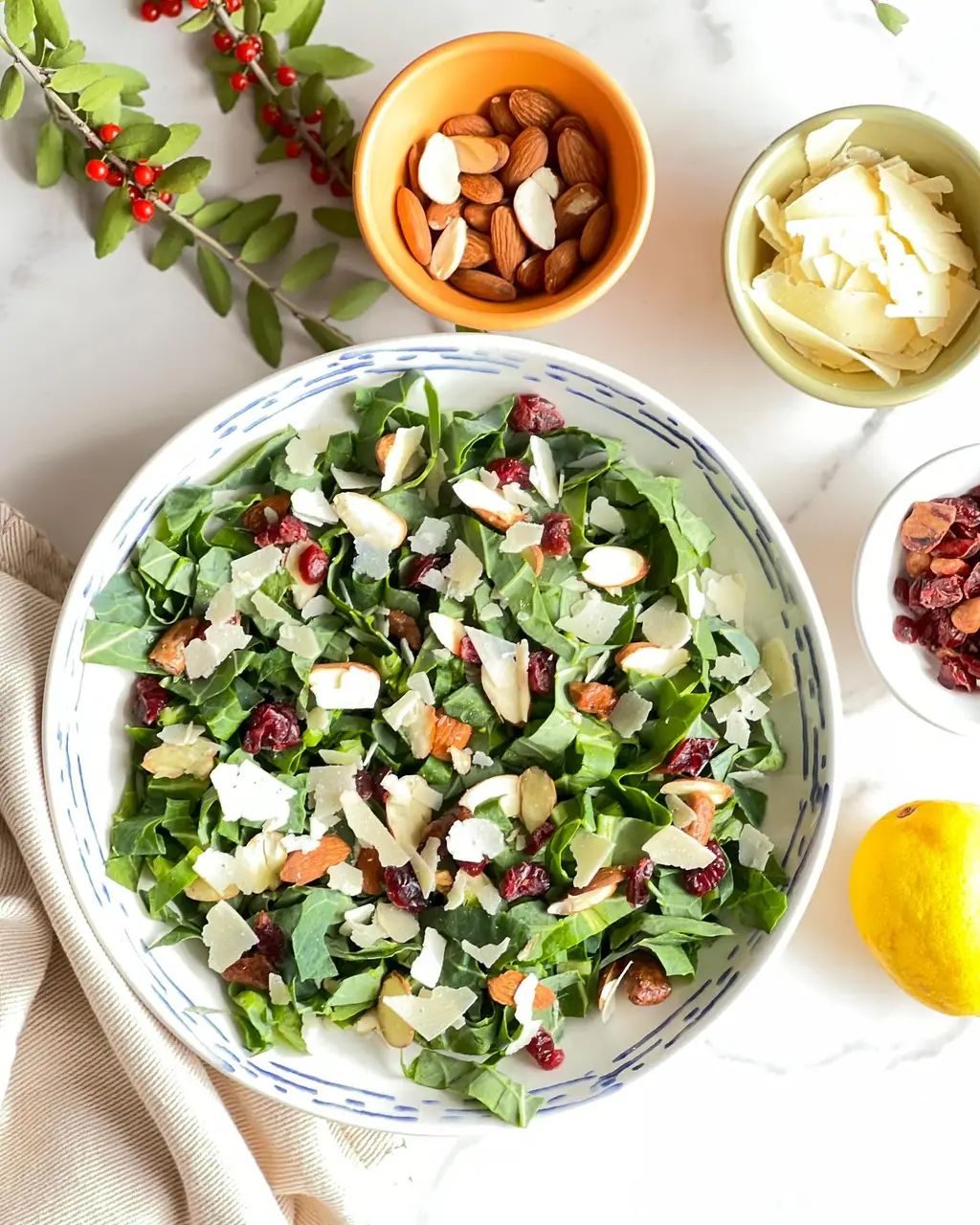 Crunchy Kale Salad with Almonds, Cranberries, and Parmesan – Healthy & Flavorful