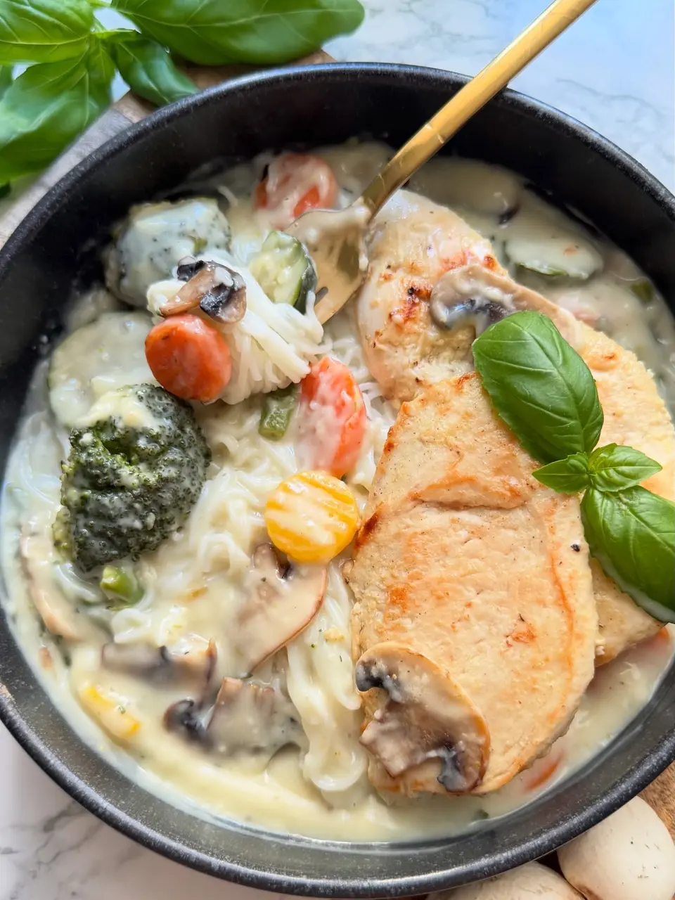 Creamy Mustard Chicken with Colorful Vegetable Mushroom Ragout
