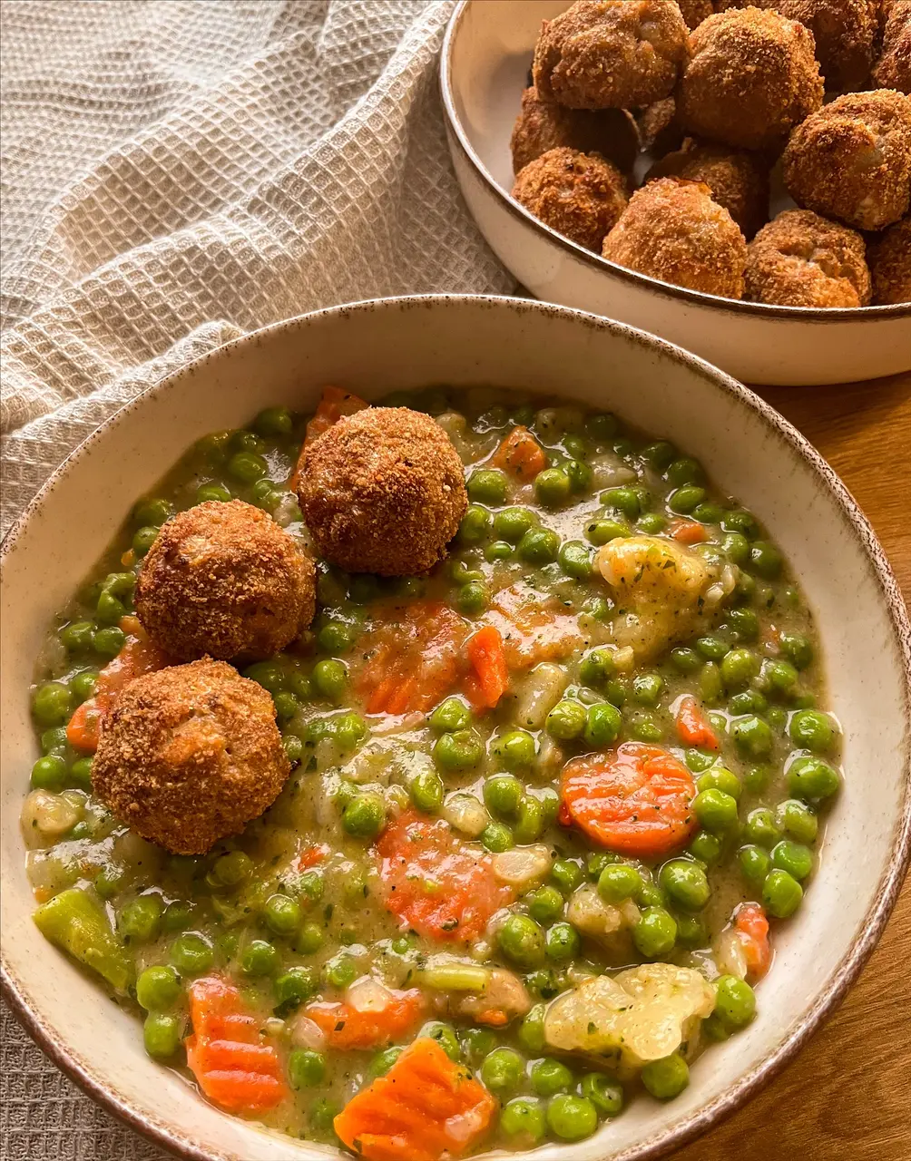 Creamy Vegetable Stew with Crispy Oven-Baked Meatballs (Comforting One-Pot Dinner!)
