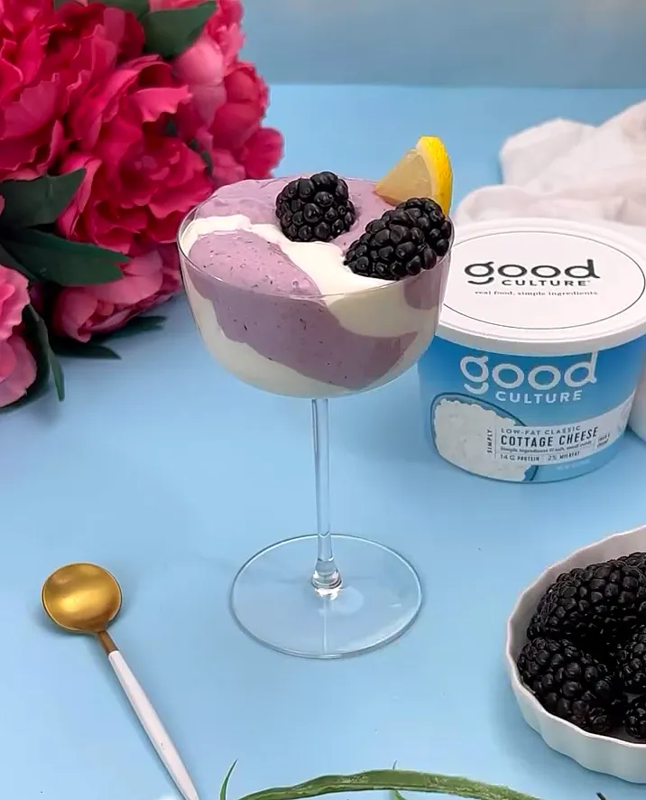 High Protein Blueberry Cottage Cheese Mousse (Easy Healthy Dessert & Snack Recipe)