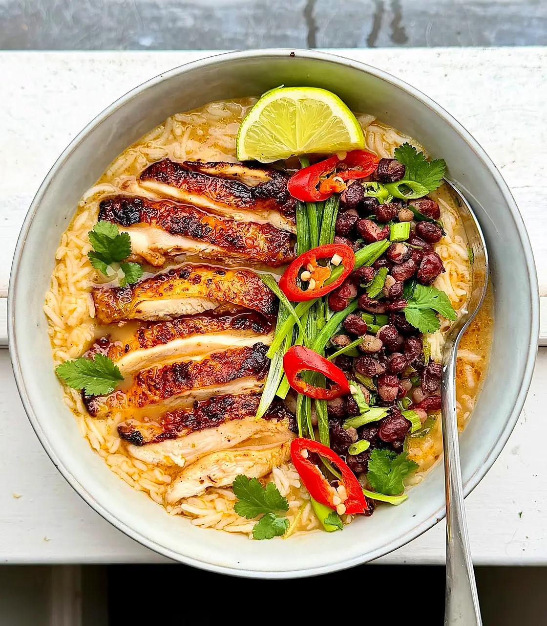 Jerk Chicken with Coconut Brothy Rice and Black Beans